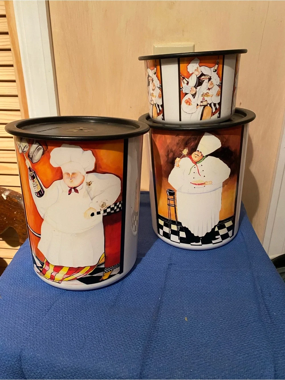 Vintage Tupperware Fat Chefs Canister Set - Orange, White, Black